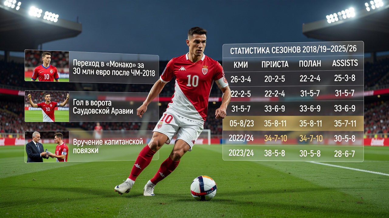 Александр Головин статистика 2026: голы, ассисты и карьера в Монако